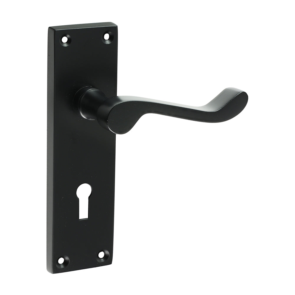 Victorian Scroll Lock Handles - Matt Black 152 x 42 200161