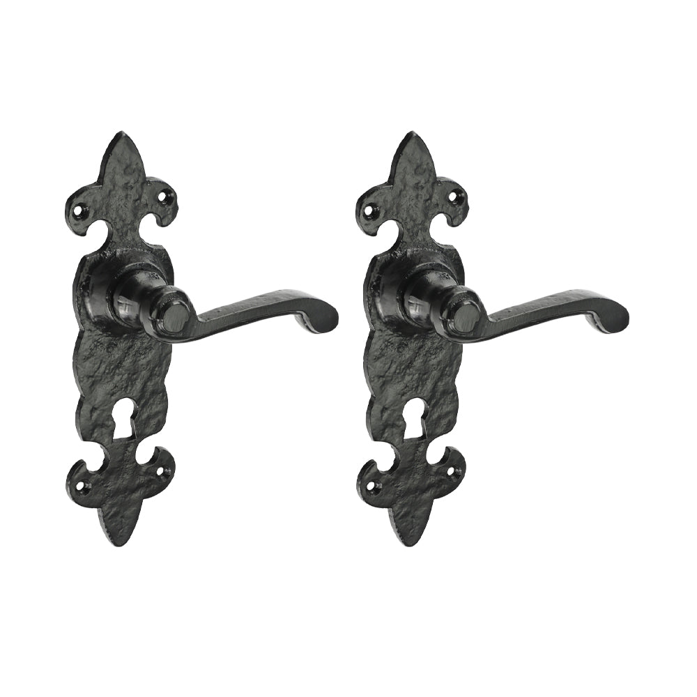 195 x 55 Fleur De Lys Lock Handle Antique Black 200420